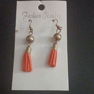Fashion Jewelry Orange Leather Tassel Pierced Earrings. New!